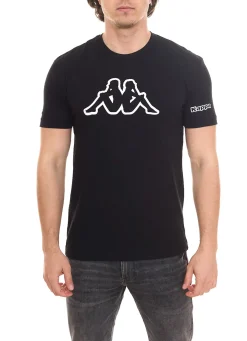T-Shirts & Tank Tops*Kappa Herren Baumwoll-Shirt Rundhals-Shirt mit großem Logo-Patch Kurzarm-Shirt Blau, Schwarz oder Weiß