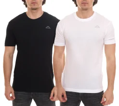 T-Shirts & Tank Tops*Kappa Herren Baumwoll-Shirt Rundhals-Shirt mit kleinem Logo-Patch Kurzarm-Shirt 711169 oder Schwarz Weiß