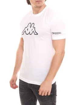 T-Shirts & Tank Tops*Kappa Herren Baumwoll-Shirt Rundhals-Shirt mit großem Logo-Patch Kurzarm-Shirt 11-4001 A8A Weiß