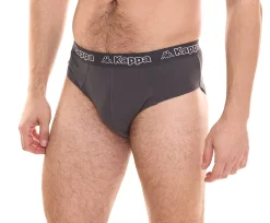 Unterwäsche|Boxershorts*Kappa Herren Slip mit Baumwoll-Stretch Unterwäsche mit Logobund Unterhose 711167 Dunkelgrau