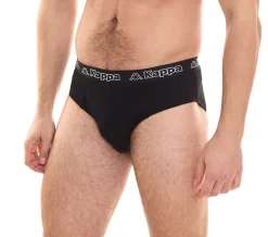 Unterwäsche|Boxershorts*Kappa Herren Slip mit Baumwoll-Stretch Unterwäsche mit Logobund Unterhose 711167 Schwarz