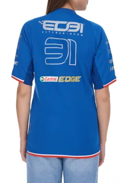 Tops & T-Shirts*Kappa X ALPINE Formel 1 F1 Ocon Damen Kurzarm-Shirt Sport-Trikot mit V-Ausschnitt Alltags-Shirt 351883W AF1 A01 Blau