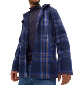 Jacken & Mäntel*O46bpx karierte Übergangs-Jacke für Herren mit Baumwollanteil Sweat-Jacke mit abnehmbarer Kapuze und Karomuster 913708 Blau