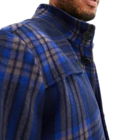 Jacken & Mäntel*O46bpx karierte Übergangs-Jacke für Herren mit Baumwollanteil Sweat-Jacke mit abnehmbarer Kapuze und Karomuster 913708 Blau