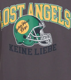 T-Shirts & Tank Tops*KEINE LIEBE Ballhead Herren Baumwoll-Shirt mit LOST ANGELES Schriftzug T-Shirt Rundhals-Shirt Kurzarm-Shirt KLTS1011GRY Grau/Grün/Orange