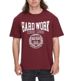 T-Shirts & Tank Tops*KEINE LIEBE Herren Baumwoll-Shirt mit Hard Work Schriftzug T-Shirt Rundhals-Shirt Kurzarm-Shirt KLTS1008 Rot/Weiß