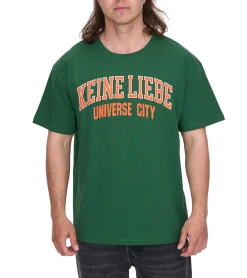 T-Shirts & Tank Tops*KEINE LIEBE Universe City Herren Baumwoll-Shirt mit farblichen Akzenten T-Shirt Rundhals-Shirt Kurzarm-Shirt KLTS1010 Grün/Orange
