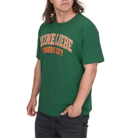 T-Shirts & Tank Tops*KEINE LIEBE Universe City Herren Baumwoll-Shirt mit farblichen Akzenten T-Shirt Rundhals-Shirt Kurzarm-Shirt KLTS1010 Grün/Orange