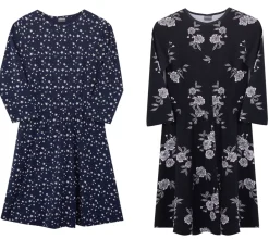 Kleider & Röcke*KIDSWORLD Kinder Sommer-Kleid für Mädchen Baumwoll-Kleid mit Allover-Blumen und Sternen-Print Sommer-Kleid Schwarz oder Dunkelblau