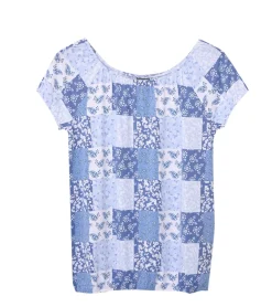 T-Shirts & Tank Tops*KIDSWORLD Mädchen Sommer-Shirt Kurzarm-Shirt mit Allover-Print Rundhals-Shirt 66924407 Blau/Weiß