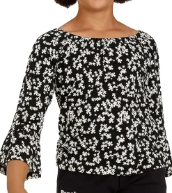 T-Shirts & Tank Tops*KIDSWORLD Mädchen Sommer-Shirt mit Trompetenärmeln und Allover Blumen-Print Rundhals-Shirt 94928611 Schwarz