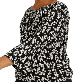 T-Shirts & Tank Tops*KIDSWORLD Mädchen Sommer-Shirt mit Trompetenärmeln und Allover Blumen-Print Rundhals-Shirt 94928611 Schwarz