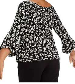 T-Shirts & Tank Tops*KIDSWORLD Mädchen Sommer-Shirt mit Trompetenärmeln und Allover Blumen-Print Rundhals-Shirt 94928611 Schwarz