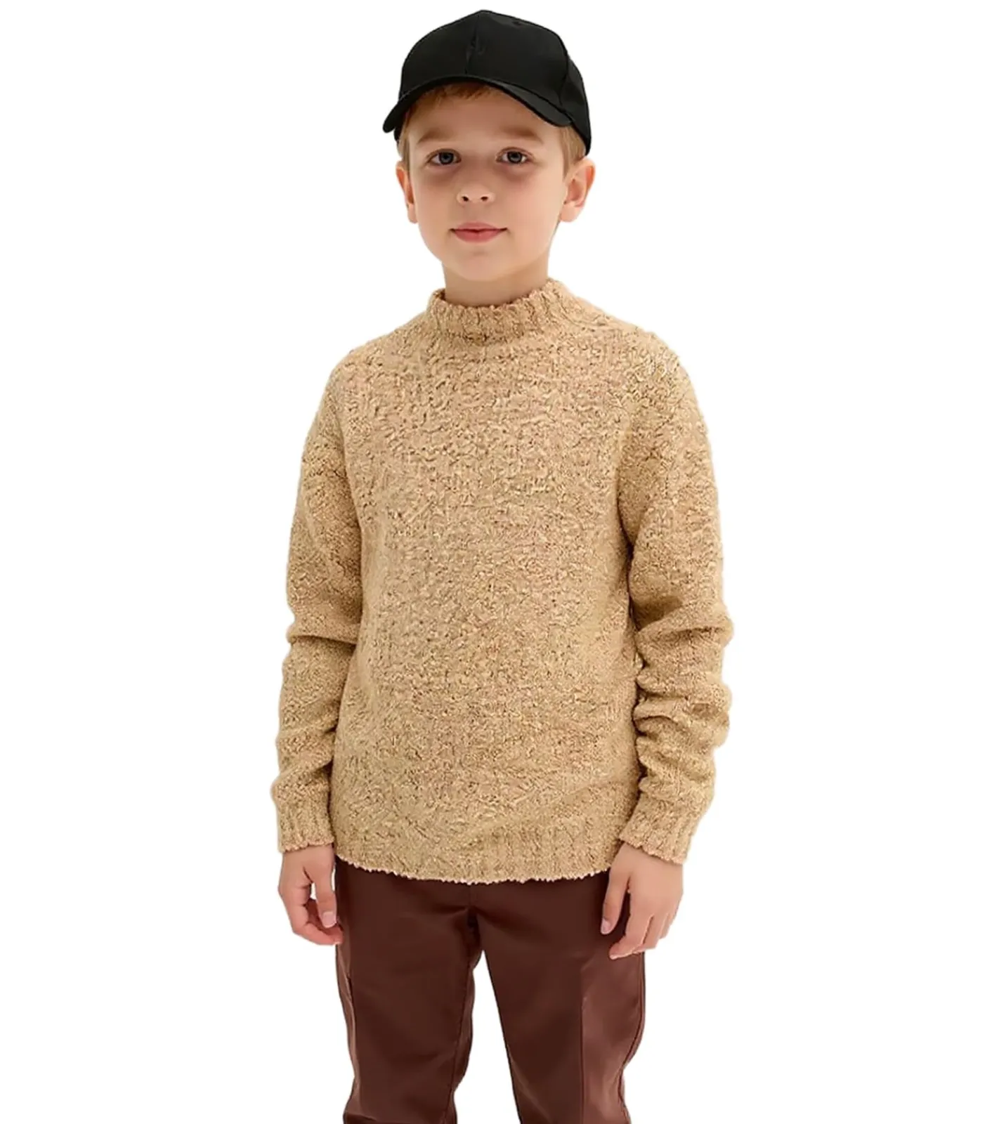 Pullover & Sweater*O46bpx Kinder Bouclé-Strick-Pullover Jungen Stehkragen-Pullover Herbst-Pullover 945781 Beige