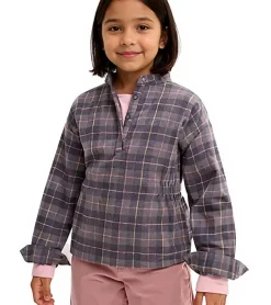 T-Shirts & Tank Tops*O46bpx Kinder Flanell-Bluse für Mädchen Baumwoll-Shirt mit Raffung an der Taille mit Knopfverschluss 930775 Grau/Rosa