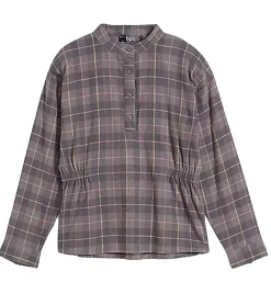 T-Shirts & Tank Tops*O46bpx Kinder Flanell-Bluse für Mädchen Baumwoll-Shirt mit Raffung an der Taille mit Knopfverschluss 930775 Grau/Rosa