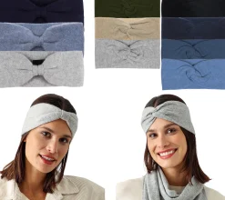 Caps & Mützen*KKS STUDIOS Cashmere KKS STUDIOS Damen Stirnband aus 100% Kaschmir Kopf-Band mit Twist- oder Fliege-Knoten Schwarz, Blau, Grau, Beige, Grün Twist Jeansblau