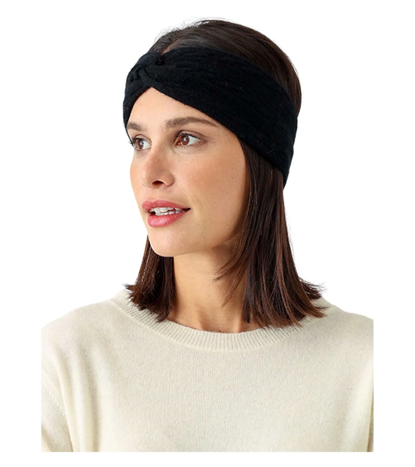 Caps & Mützen*KKS STUDIOS Cashmere KKS STUDIOS Damen Stirnband aus 100% Kaschmir Kopf-Band mit Twist- oder Fliege-Knoten Schwarz, Blau, Grau, Beige, Grün Twist Jeansblau