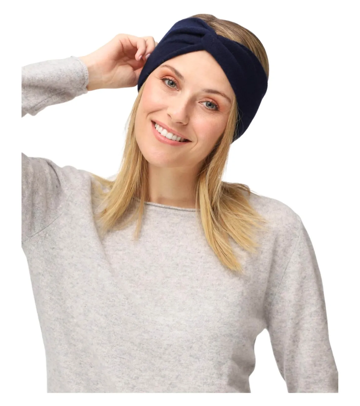 Caps & Mützen*KKS STUDIOS Cashmere KKS STUDIOS Damen Stirnband aus 100% Kaschmir Kopf-Band mit Twist- oder Fliege-Knoten Schwarz, Blau, Grau, Beige, Grün Twist Jeansblau