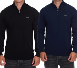 Pullover & Sweater*Lacoste Herren Strick-Troyer klassischer Strick-Pulli mit Logo-Stickerei Langarm-Pullover AH1980 Schwarz oder Blau