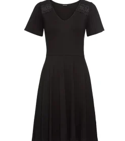 Kleider*Laura Scott Damen Jersey-Kleid elegantes Sommer-Kleid mit V-Ausschnitt Midi-Kleid 48776749 Schwarz