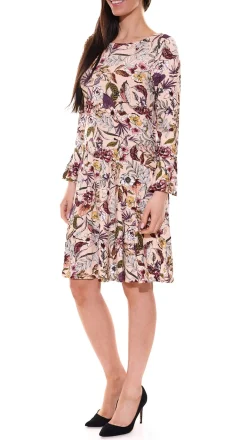 Kleider*Laura Scott Damen Mini-Kleid mit Blütendruck und Trompetenärmeln 93634047 Beige/Bunt