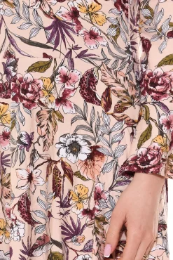 Kleider*Laura Scott Damen Mini-Kleid mit Blütendruck und Trompetenärmeln 93634047 Beige/Bunt