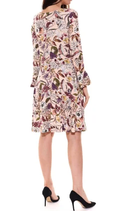 Kleider*Laura Scott Damen Mini-Kleid mit Blütendruck und Trompetenärmeln 93634047 Beige/Bunt