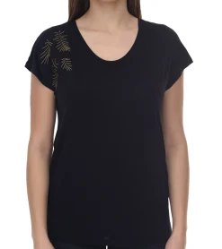 Tops & T-Shirts*Laura Scott Damen Sommer-Shirt modisches T-Shirt mit Stickerei 93585636 Schwarz