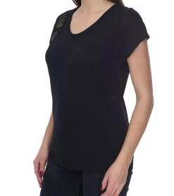Tops & T-Shirts*Laura Scott Damen Sommer-Shirt modisches T-Shirt mit Stickerei 93585636 Schwarz