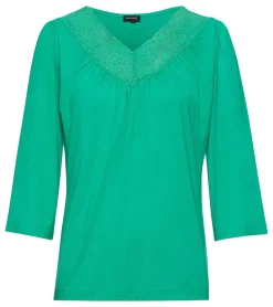 Tops & T-Shirts*Laura Scott Damen Sommer-Shirt modisches T-Shirt mit Spitze 64649960 Grün