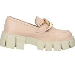 Halbschuhe & Pumps*LAZAMANI Damen Echtleder Halbschuhe mit zweifarbiger Gliederkette auf Spann Plateau-Slipper 55.082 Rosa