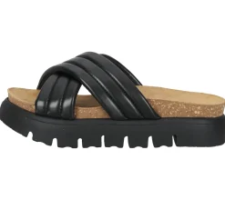 Zehentrenner & Sandalen*LAZAMANI Damen Plateau-Pantolette mit gestepptem Kreuz-Riemen Echtleder-Sandale 31.220 Schwarz