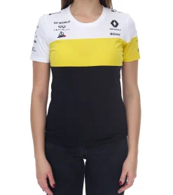 Tops & T-Shirts*Le Coq Sportif Fomel 1 F1 Renault Damen T-Shirt Kurzarm-Shirt Baumwoll-Shirt 2010969 Schwarz/Weiß/Gelb