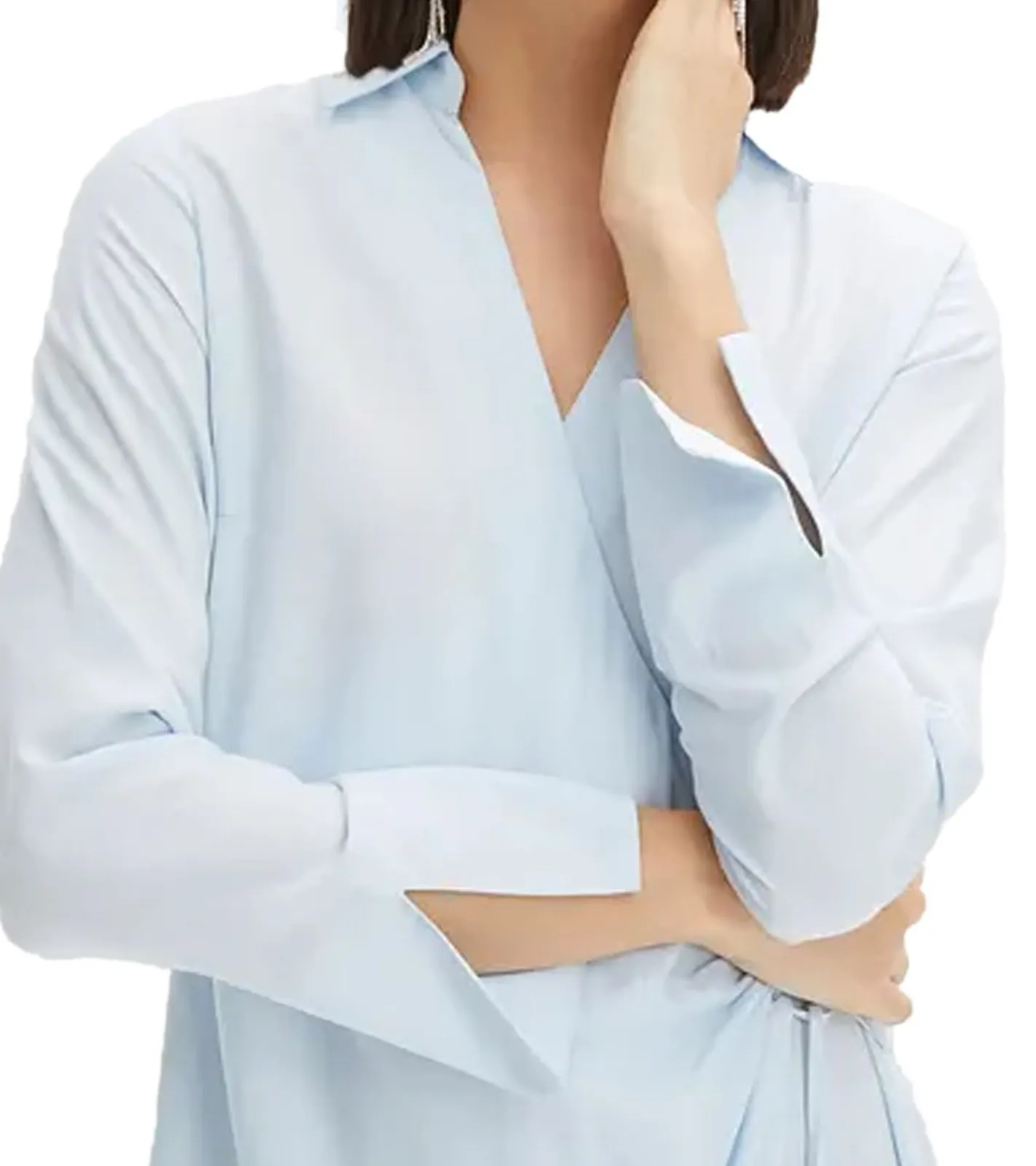 Kleider*O46bpx leichtes Damen Sommer-Kleid mit Kent-Kragen Frühlings-Kleid Wickel-Kleid Midi-Kleid 929374 Hellblau