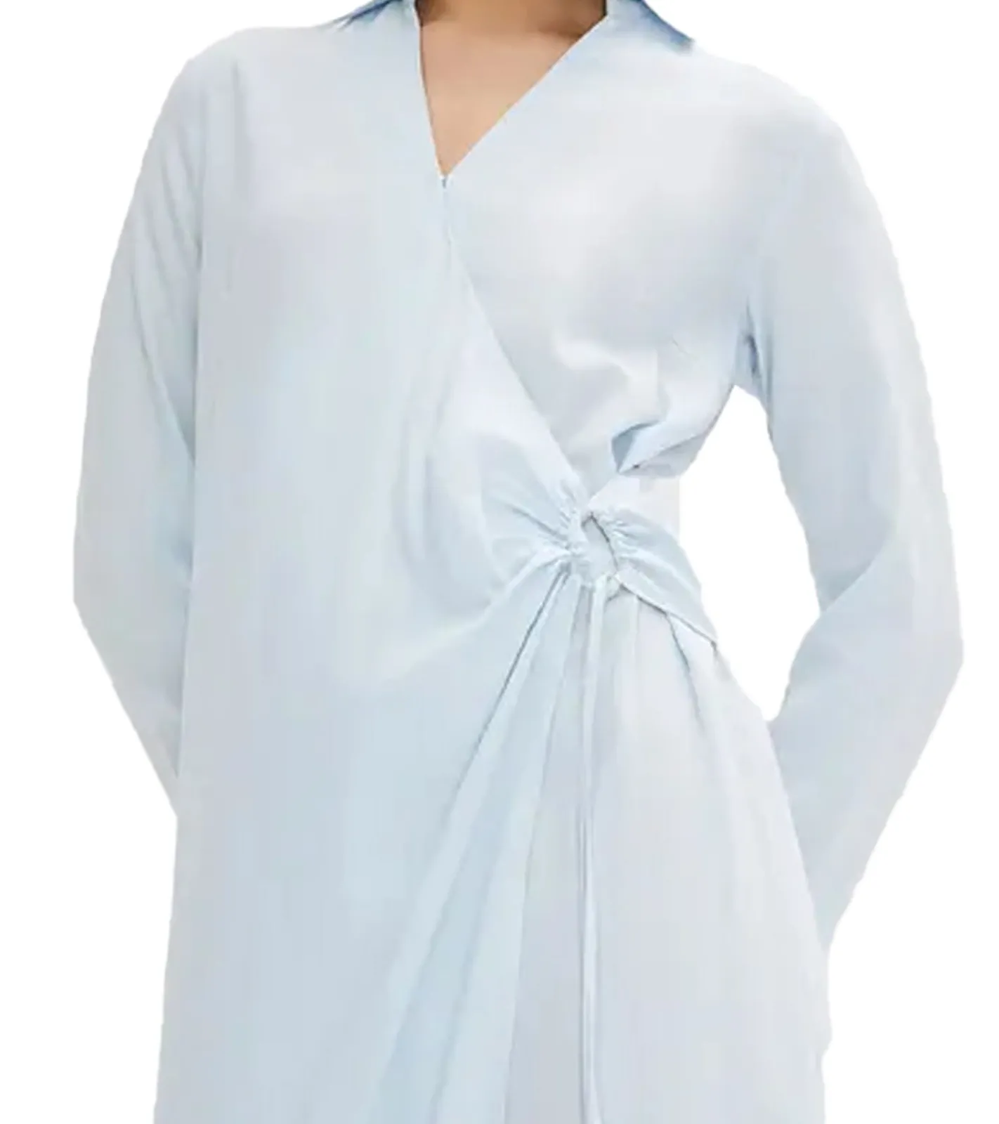 Kleider*O46bpx leichtes Damen Sommer-Kleid mit Kent-Kragen Frühlings-Kleid Wickel-Kleid Midi-Kleid 929374 Hellblau