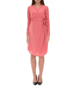 Kleider*O46bpx leichtes Damen Sommer-Kleid mit Kent-Kragen Frühlings-Kleid Wickel-Kleid Midi-Kleid 940109 Lachsrose