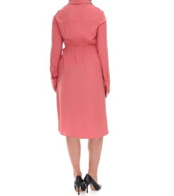 Kleider*O46bpx leichtes Damen Sommer-Kleid mit Kent-Kragen Frühlings-Kleid Wickel-Kleid Midi-Kleid 940109 Lachsrose