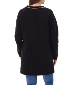 Kleider*Les Tropeziennes Damen Pullover-Kleid Baumwoll-Kleid mit Schlitz Mini-Sommer-Kleid mit Glitzer-V-Ausschnitt 1 142 0864C A Schwarz