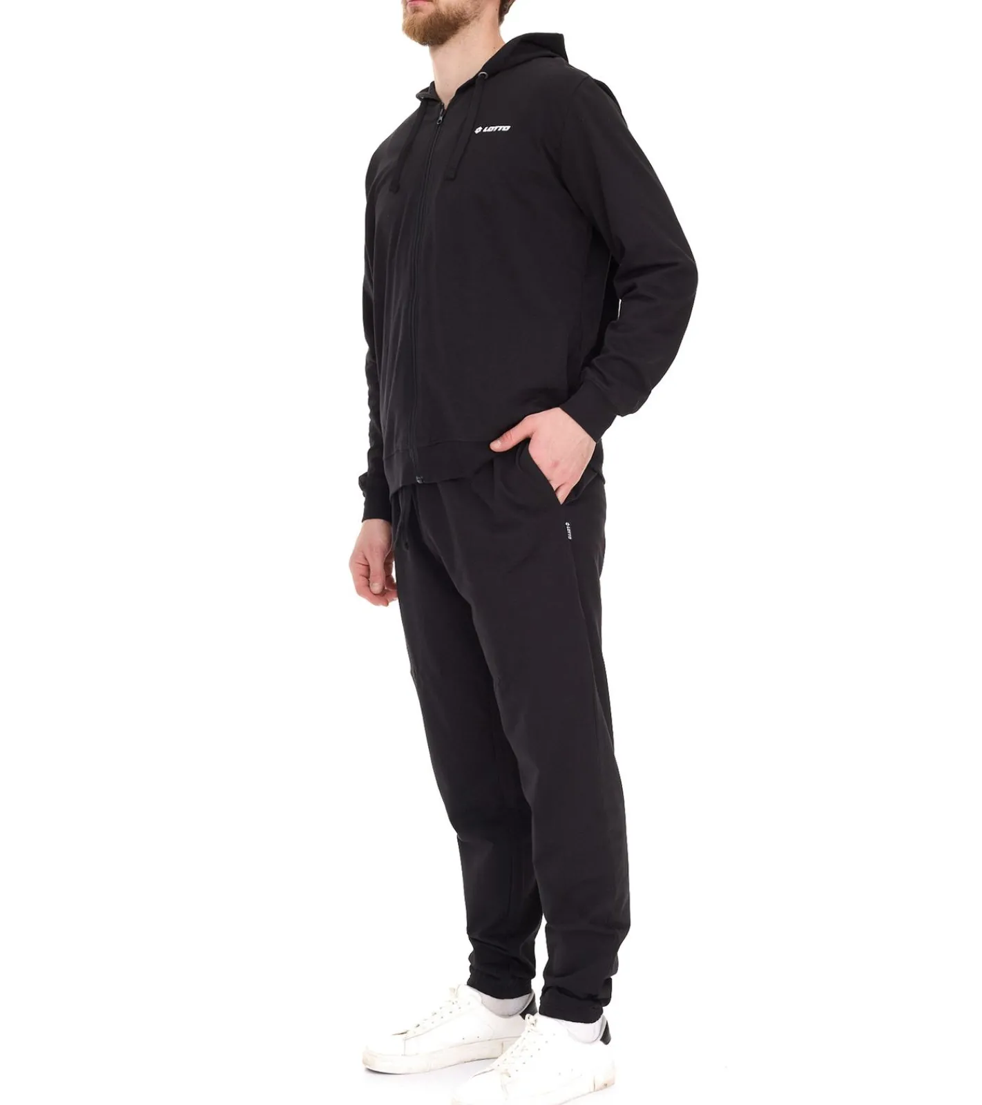 Sportunterbekleidung|Sportoberbekleidung*LOTTO Classic Herren Trainings-Anzug mit Marken-Details Baumwoll Sport-Anzug Jogging-Anzug MJOV10001NET Schwarz