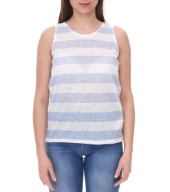 Tops & T-Shirts*LTB Rezoco Damen Tank-Top durchscheinendes Sommer-Shirt mit Blockstreifen 24560534 Hellblau/Weiß