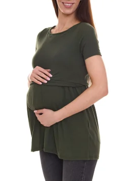Tops & T-Shirts*MAMALICIOUS Damen Umstands-Shirt mit verdeckter Stillfunktion kurzärmliges Sommer-Shirt 97849269 Khaki