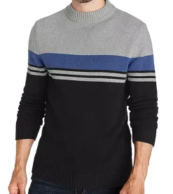Pullover & Sweater*MAN´S WORLD MAN`S WORLD Stripe Round Neck Herren Strick-Pullover mit Baumwoll-Anteil Color-Blocking 4485 8262 Grau/Schwarz/Blau