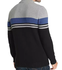 Pullover & Sweater*MAN´S WORLD MAN`S WORLD Stripe Round Neck Herren Strick-Pullover mit Baumwoll-Anteil Color-Blocking 4485 8262 Grau/Schwarz/Blau