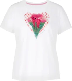 Tops & T-Shirts*MARC CAIN Damen T-Shirt Baumwoll-Shirt im künstlerischen Herz Druck Kurzarm-Shirt UC48.78J52 251 Weiß/Pink/Grün