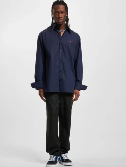 Hemden & Poloshirts*MARNI Herren Langarm Hemd aus Bio-Popeline mit Logo Bowling-Hemd Dunkelblau