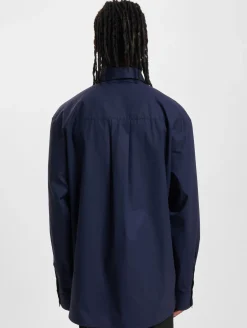 Hemden & Poloshirts*MARNI Herren Langarm Hemd aus Bio-Popeline mit Logo Bowling-Hemd Dunkelblau