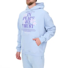 Pullover & Sweater*MARY JANE BERLIN Herren Kapuzen-Pullover mit Schriftzug-Print modischer Baumwoll-Pullover Hoodie 2406-4-SW-01 Hell-Blau