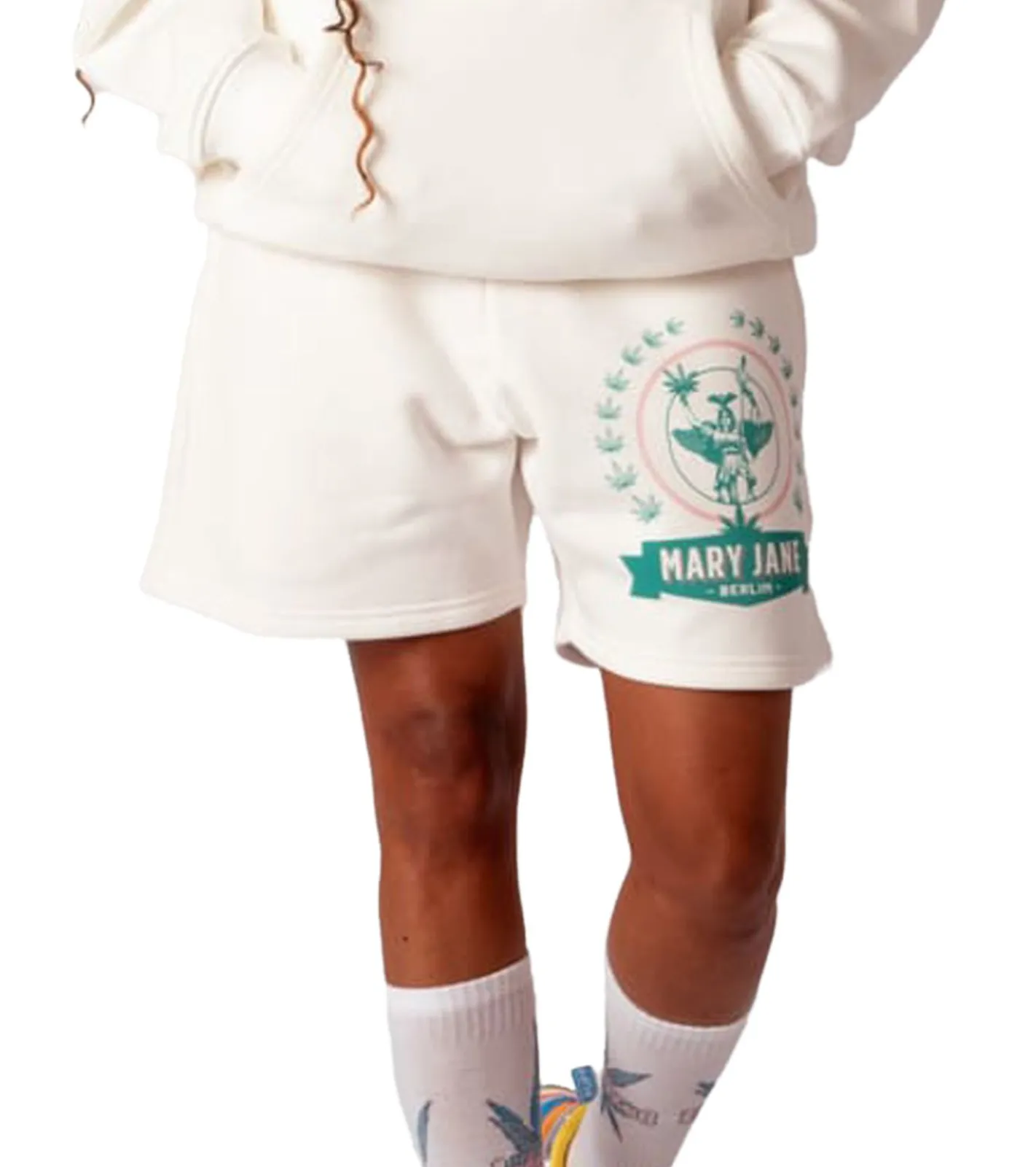 Shorts & Bermudas*MARY JANE BERLIN Herren Sweat-Shorts mit großem Logo-Print Sommer-Hose Baumwoll-Shorts 2406-4-SH-02 Weiß