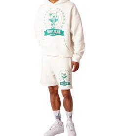 Shorts & Bermudas*MARY JANE BERLIN Herren Sweat-Shorts mit großem Logo-Print Sommer-Hose Baumwoll-Shorts 2406-4-SH-02 Weiß